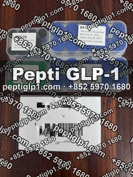 Pepti shipment photo, batch 2: lyophilized vial kits packed for courier collection, recipient details blurred