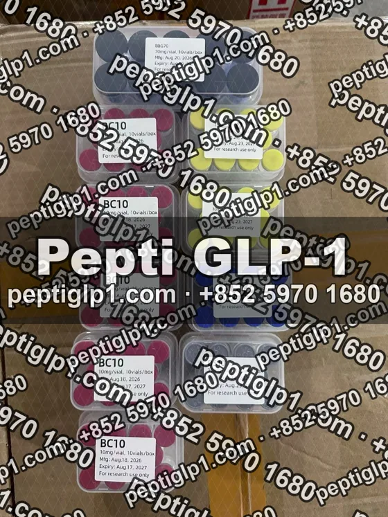 Pepti shipment photo, batch 2: lyophilized vial kits packed for courier collection, recipient details blurred