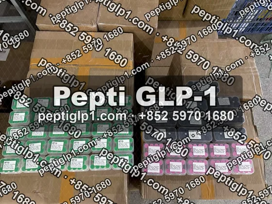 Pepti shipment photo, batch 2: lyophilized vial kits packed for courier collection, recipient details blurred