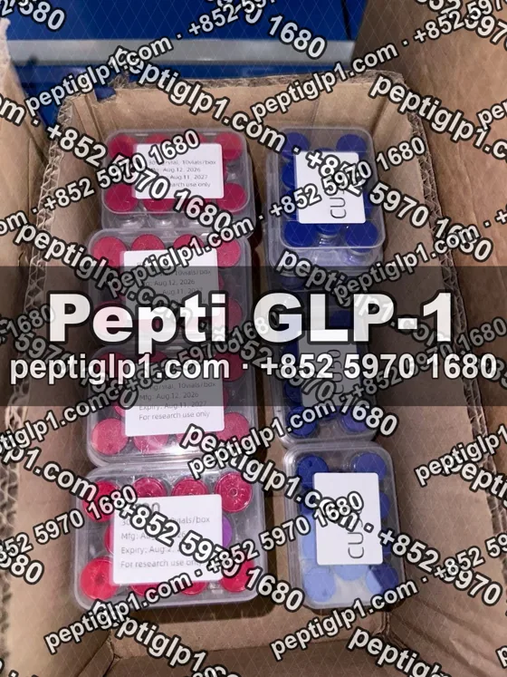 Pepti shipment photo, batch 2: lyophilized vial kits packed for courier collection, recipient details blurred