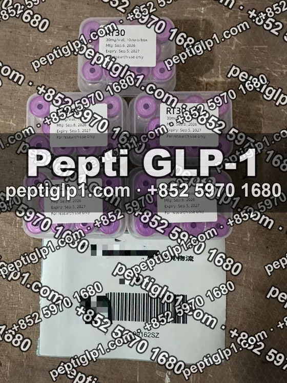 Pepti shipment photo, batch 3: lyophilized vial kits packed for courier collection, recipient details blurred