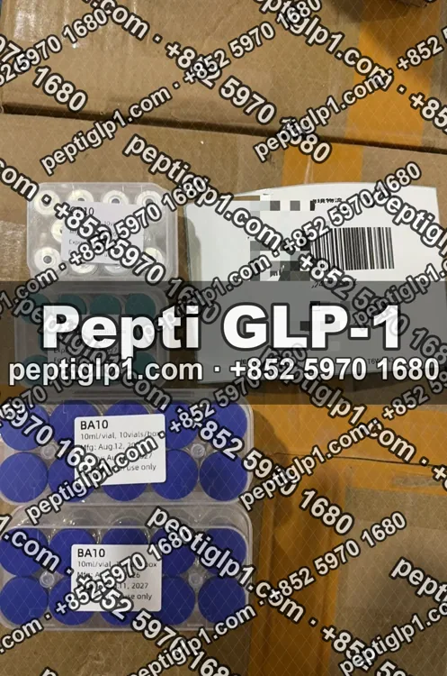 Pepti shipment photo, batch 3: lyophilized vial kits packed for courier collection, recipient details blurred