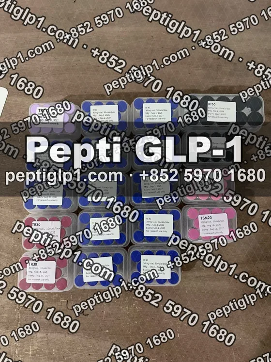 Pepti shipment photo, batch 3: lyophilized vial kits packed for courier collection, recipient details blurred