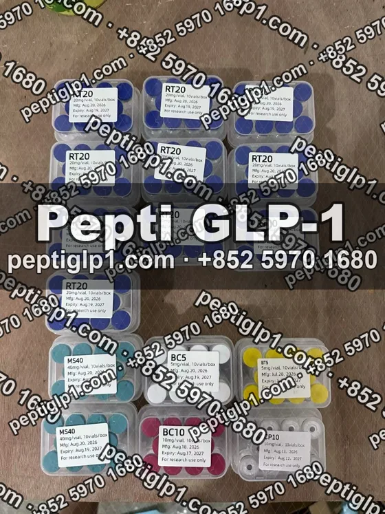 Pepti shipment photo, batch 4: lyophilized vial kits packed for courier collection, recipient details blurred