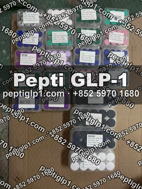 Pepti shipment photo, batch 4: lyophilized vial kits packed for courier collection, recipient details blurred