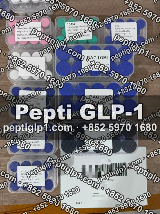 Pepti shipment photo, batch 4: lyophilized vial kits packed for courier collection, recipient details blurred