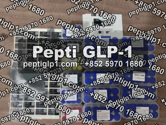 Pepti shipment photo, batch 5: lyophilized vial kits packed for courier collection, recipient details blurred