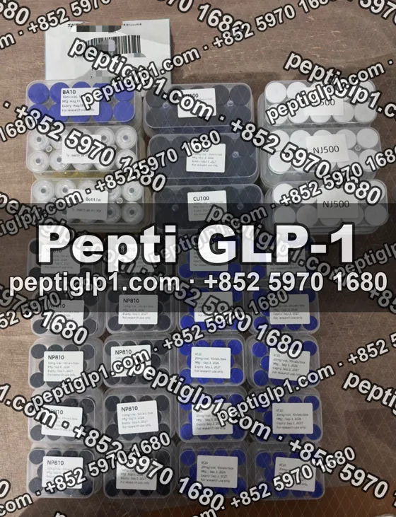 Pepti shipment photo, batch 5: lyophilized vial kits packed for courier collection, recipient details blurred
