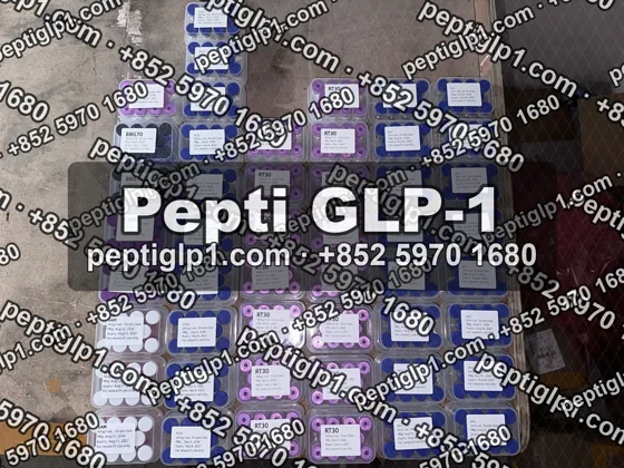 Pepti shipment photo, batch 6: lyophilized vial kits packed for courier collection, recipient details blurred