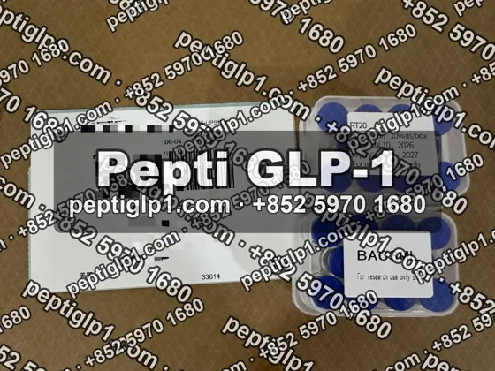 Pepti shipment photo, batch 6: lyophilized vial kits packed for courier collection, recipient details blurred