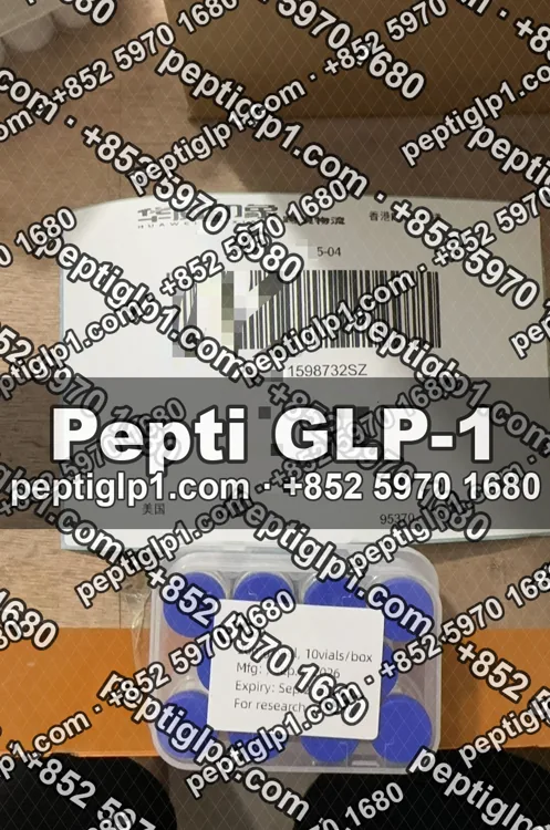 Pepti shipment photo, batch 6: lyophilized vial kits packed for courier collection, recipient details blurred