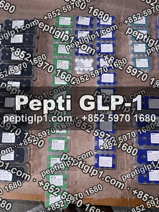 Pepti shipment photo, batch 7: lyophilized vial kits packed for courier collection, recipient details blurred