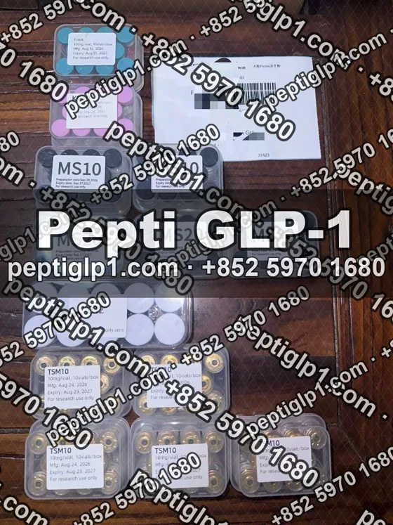 Pepti shipment photo, batch 7: lyophilized vial kits packed for courier collection, recipient details blurred