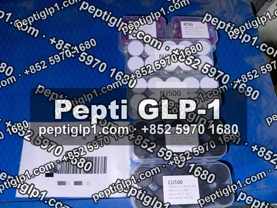 Pepti shipment photo, batch 7: lyophilized vial kits packed for courier collection, recipient details blurred