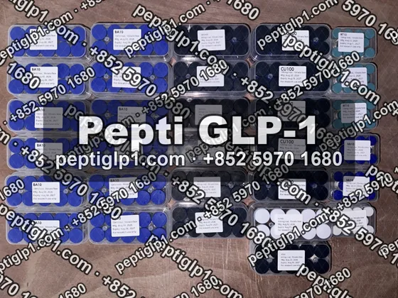 Pepti shipment photo, batch 8: lyophilized vial kits packed for courier collection, recipient details blurred