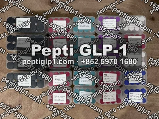 Pepti shipment photo, batch 8: lyophilized vial kits packed for courier collection, recipient details blurred