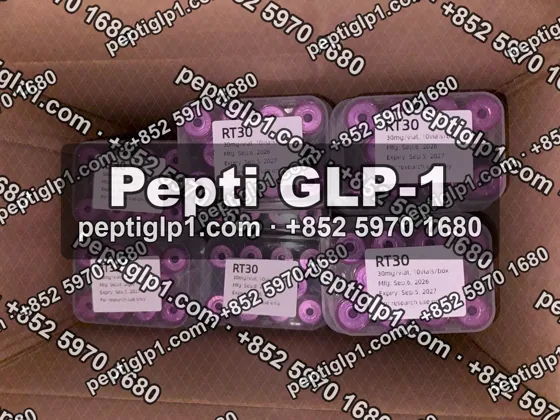 Pepti shipment photo, batch 8: lyophilized vial kits packed for courier collection, recipient details blurred