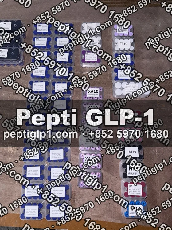 Pepti shipment photo, batch 8: lyophilized vial kits packed for courier collection, recipient details blurred